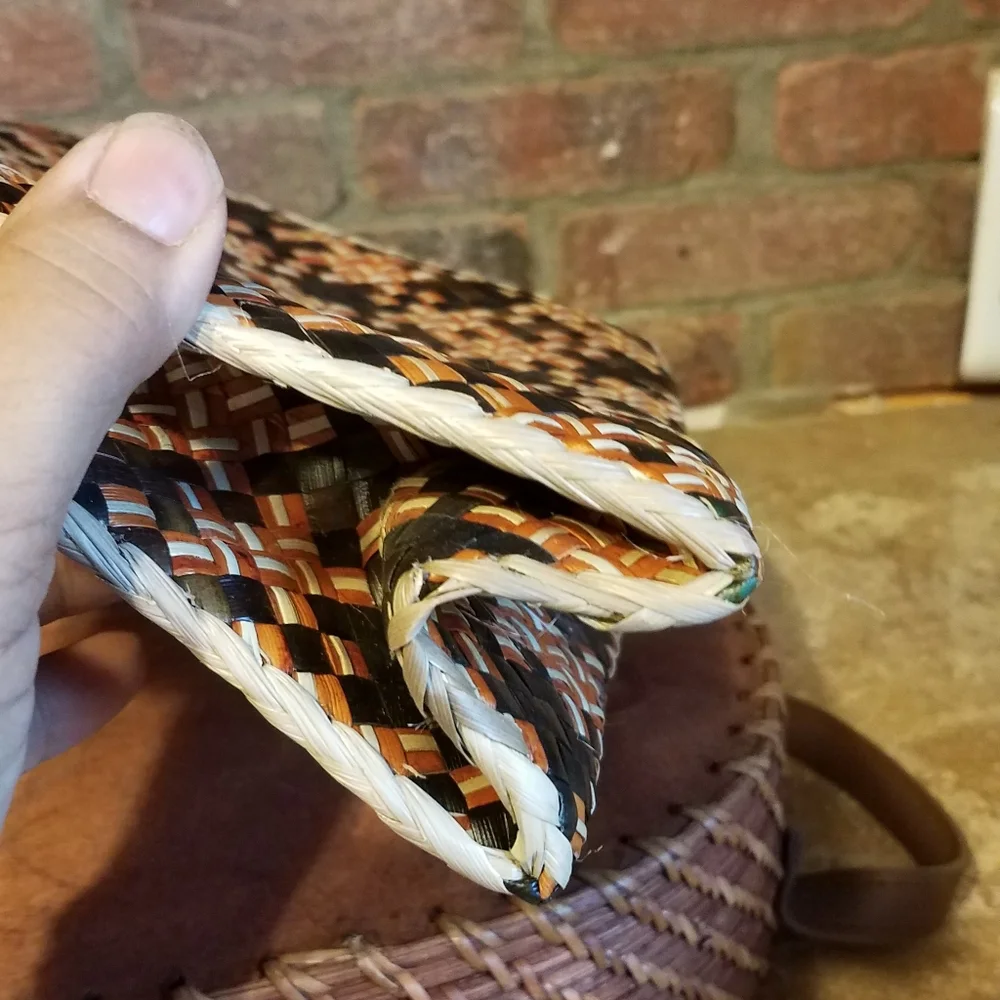 Small Fall Hound's-tooth Like Raffia/Straw Tote